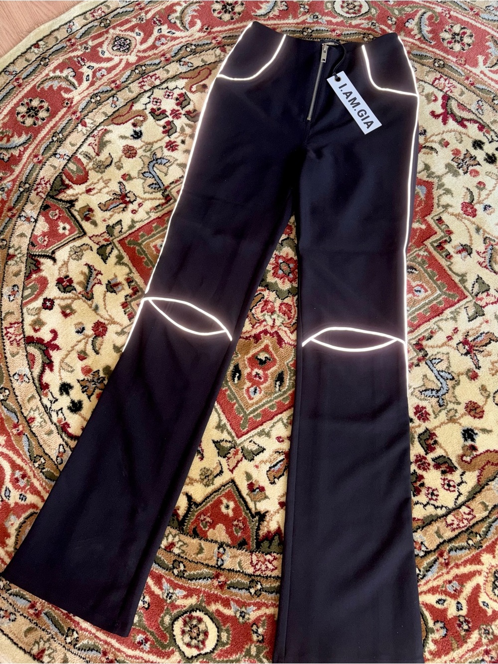 I.AM.GIA Black Flared Pants with White Contrast Piping